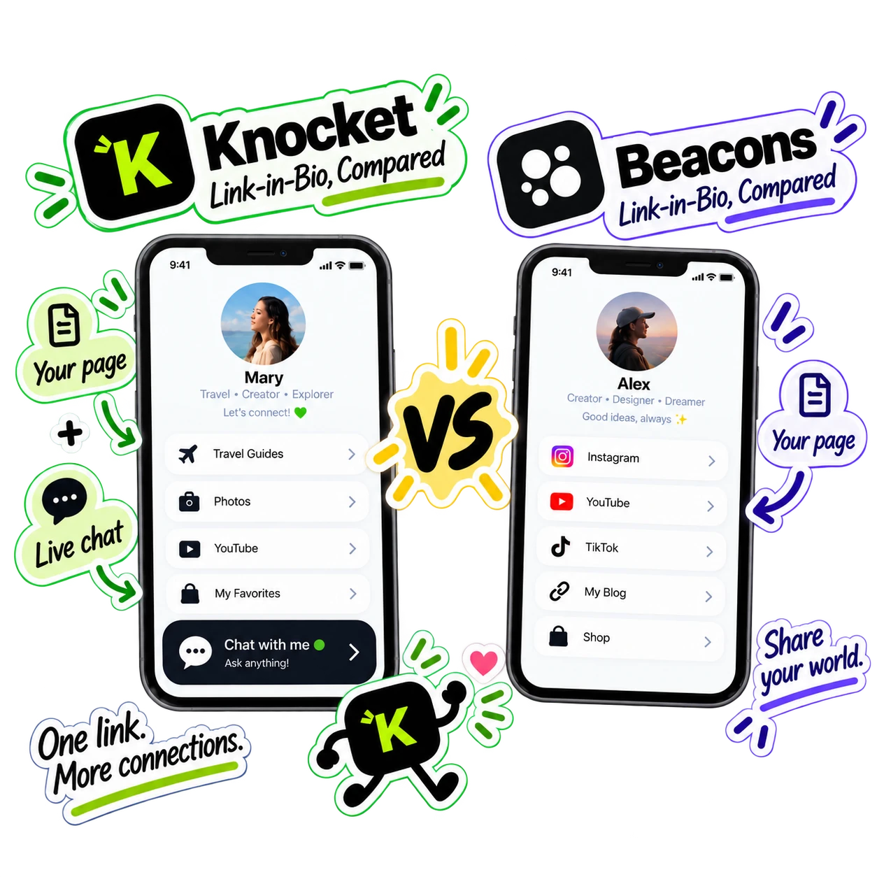 Knocket vs Beacons — Link-in-Bio, Compared