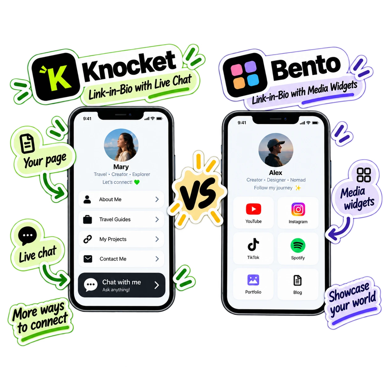 Knocket vs Bento — Link-in-Bio, Compared