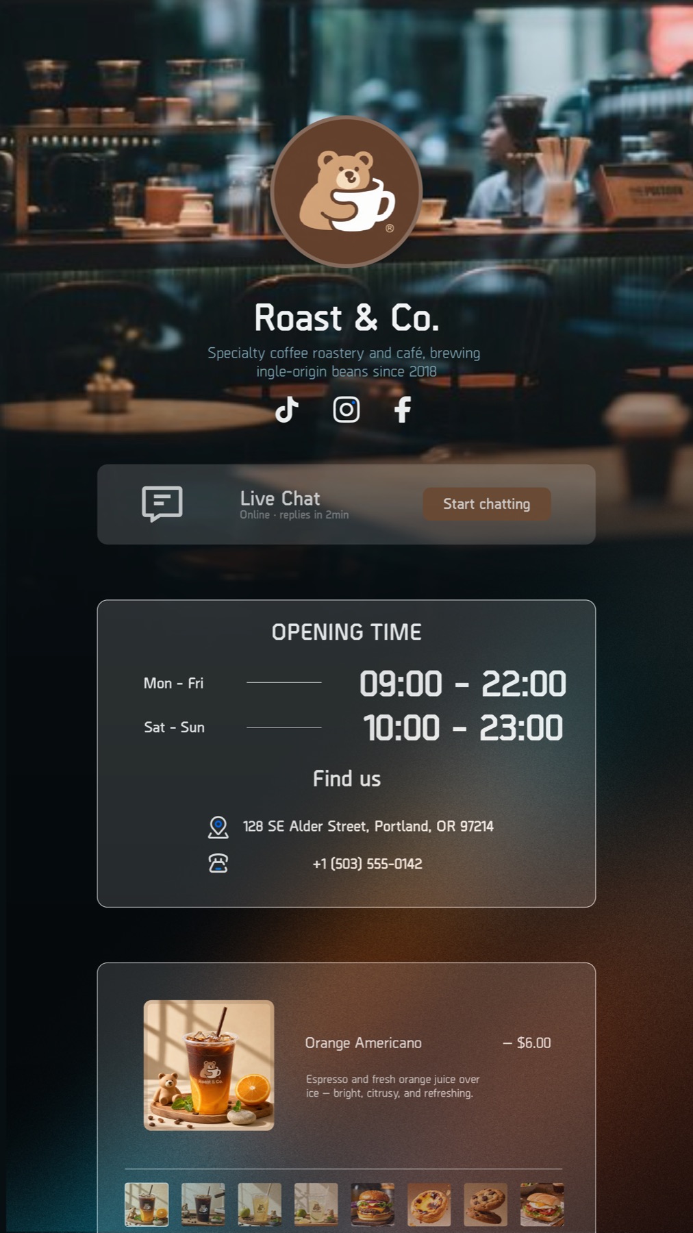 Roast & Co. contact page design