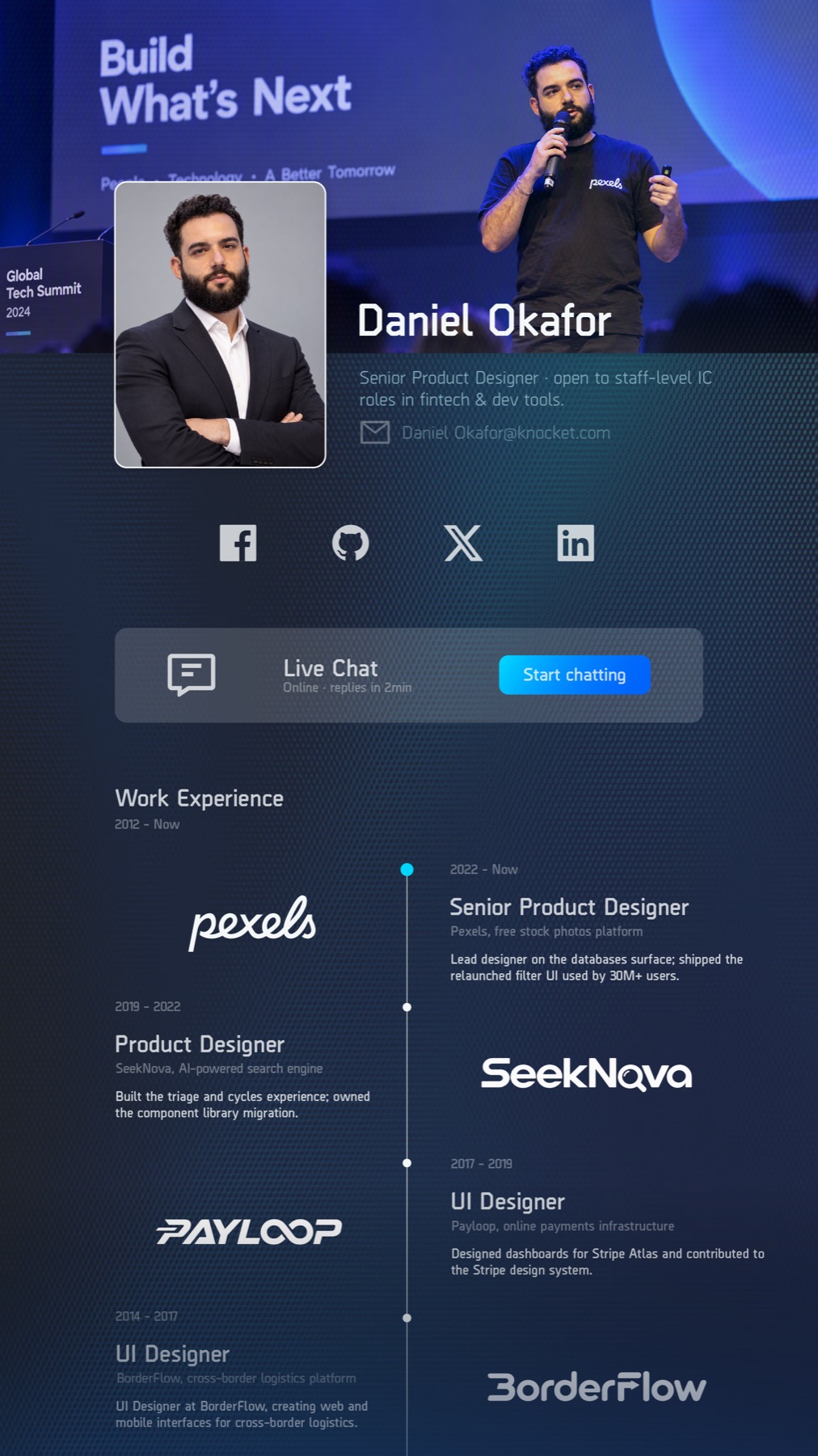 Daniel Okafor contact page design