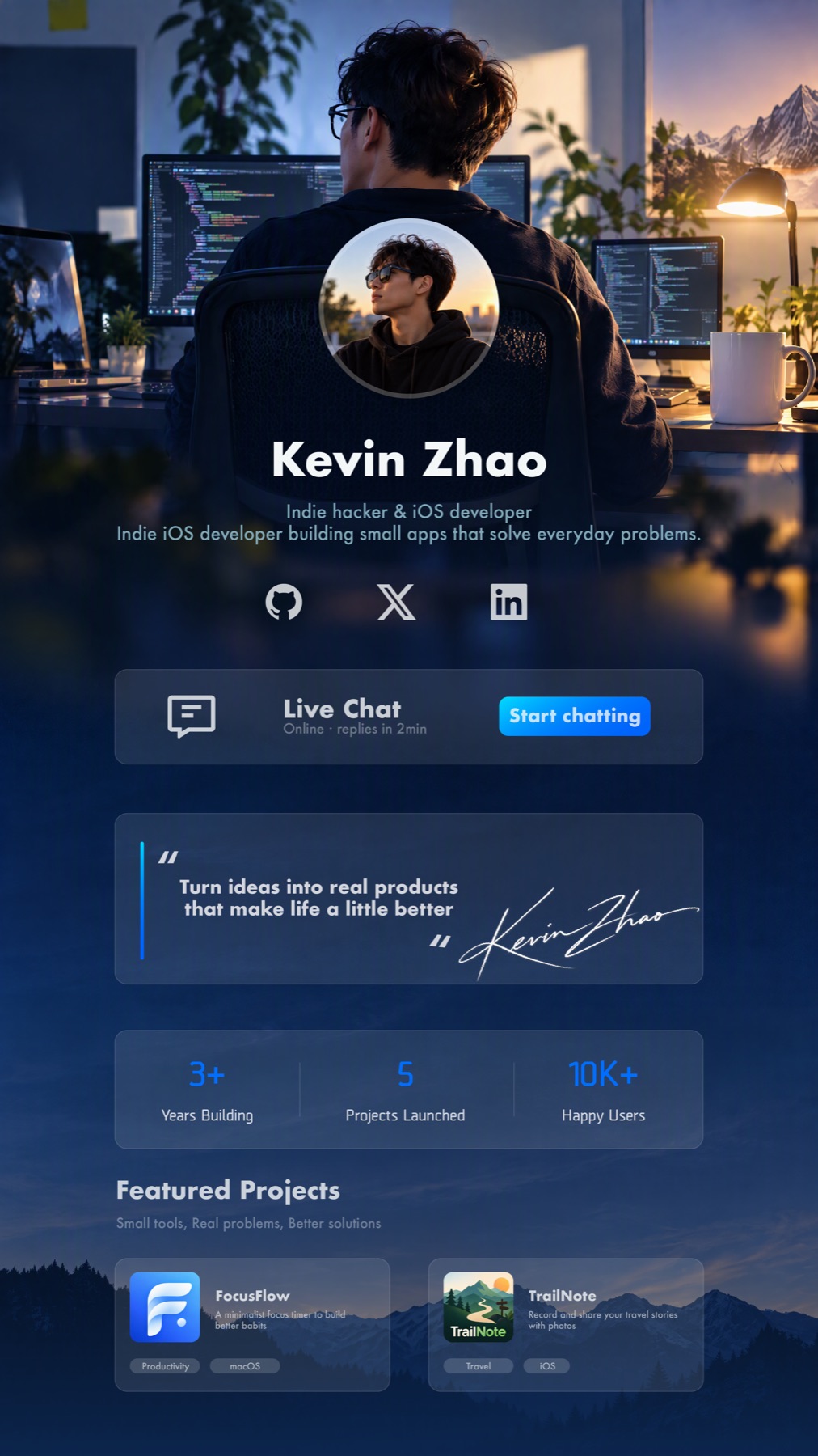 Kevin Zhao contact page design