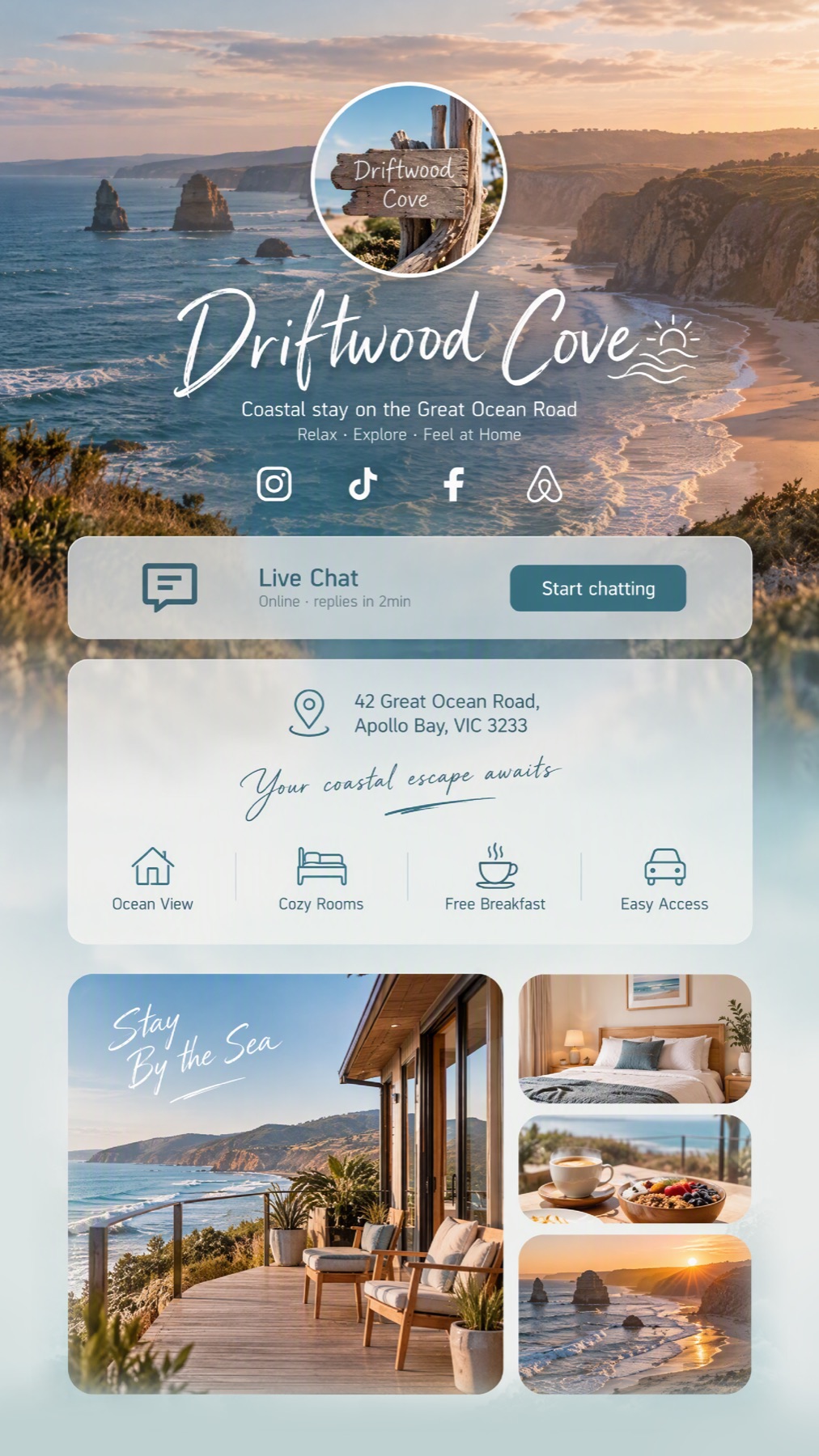 Driftwood Cove contact page design