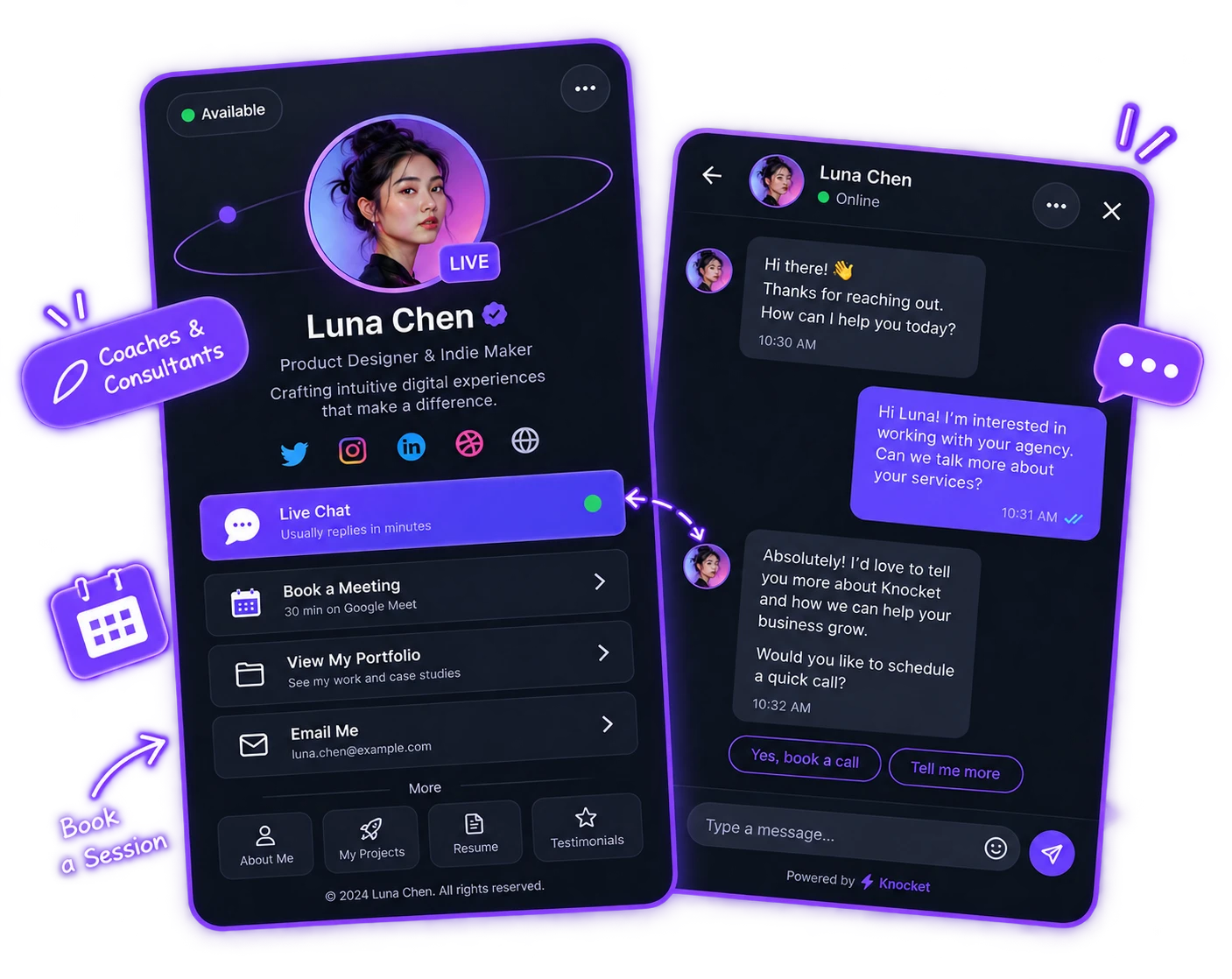 Knocket for agencies — client-facing intake chat with case studies and testimonials