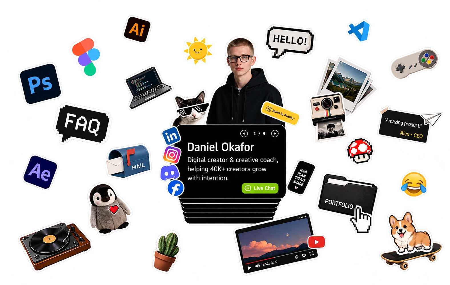 Knocket for creators — creator portrait ringed by social platforms