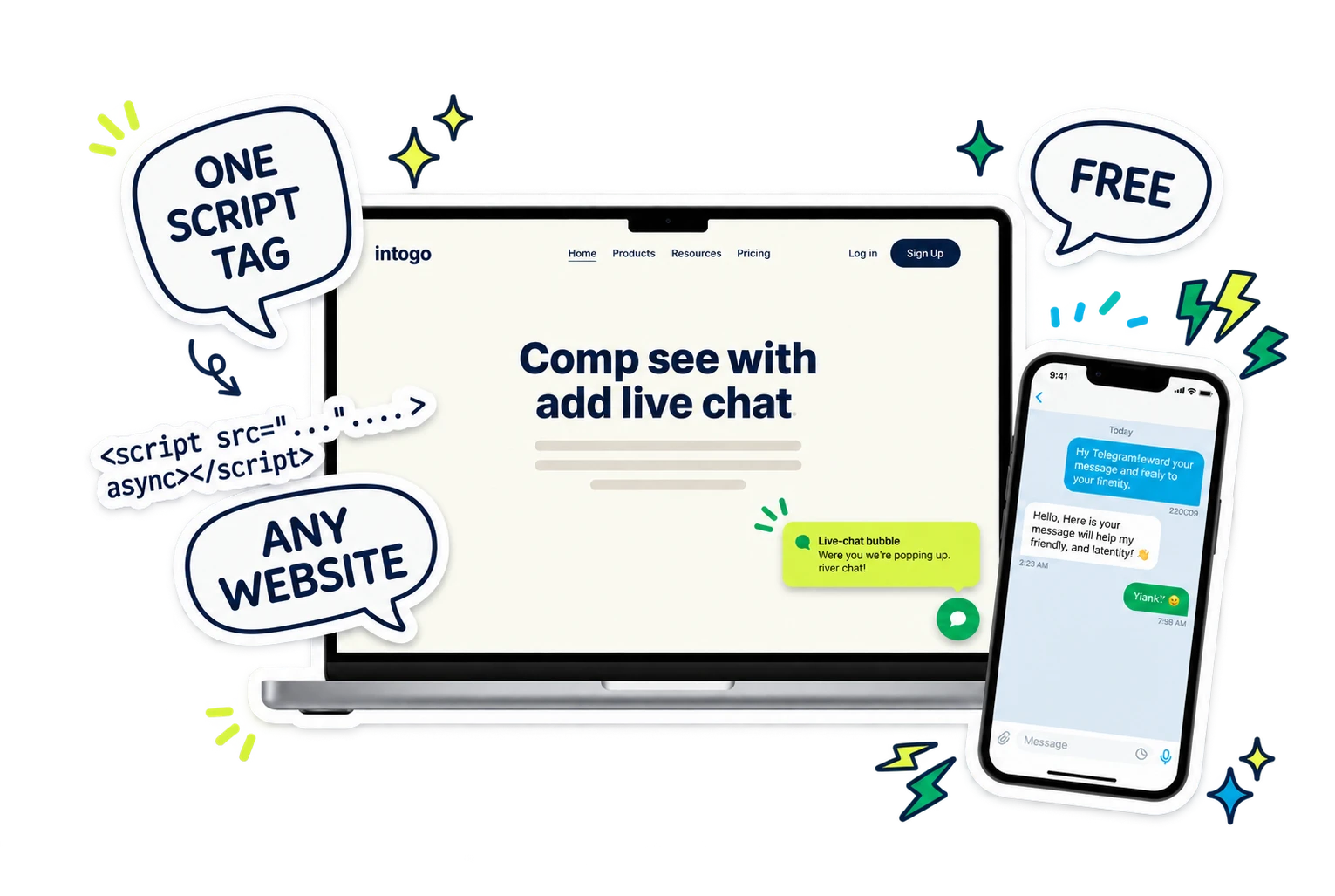 Knocket live chat added to any website with one script tag