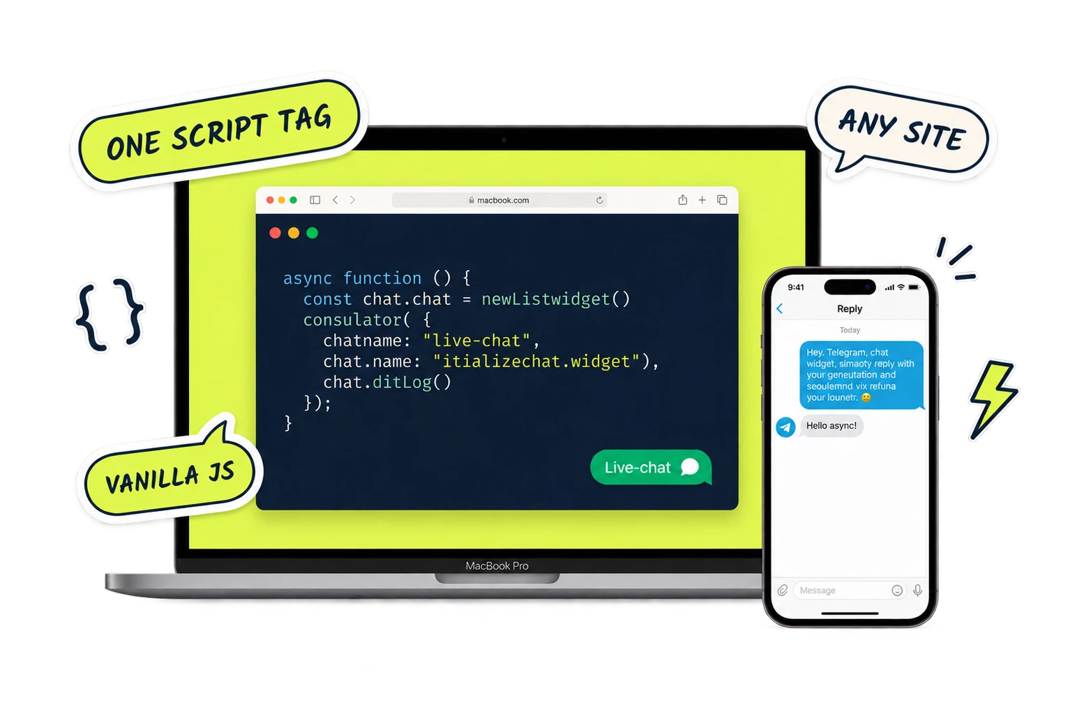 Knocket-JavaScript-Live-Chat-Widget, ein einziges Skript-Tag