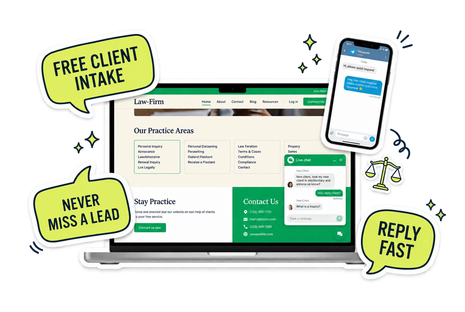 Knocket live chat handling client intake for a law firm site