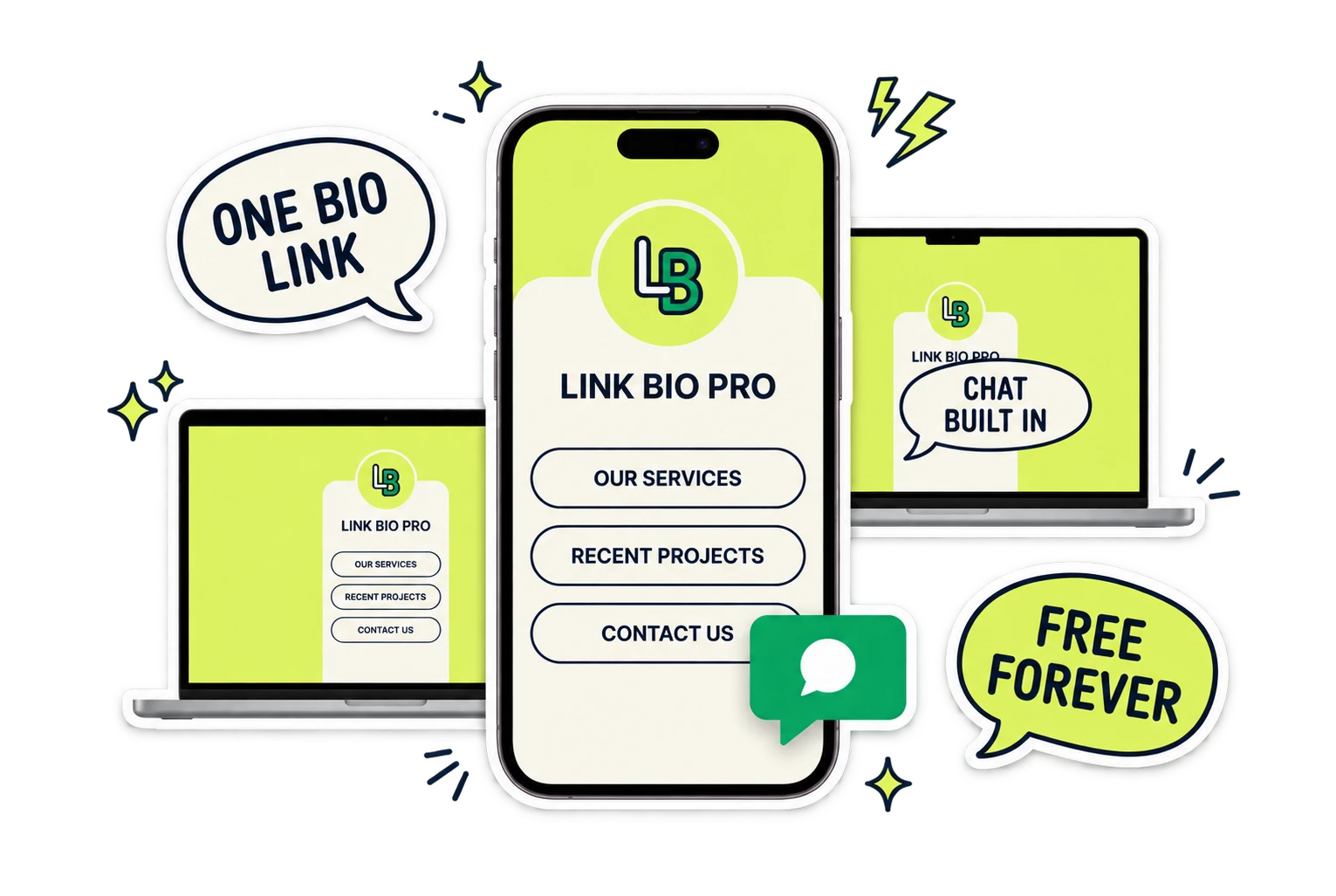 Knocket link-in-bio page with a built-in live chat bubble