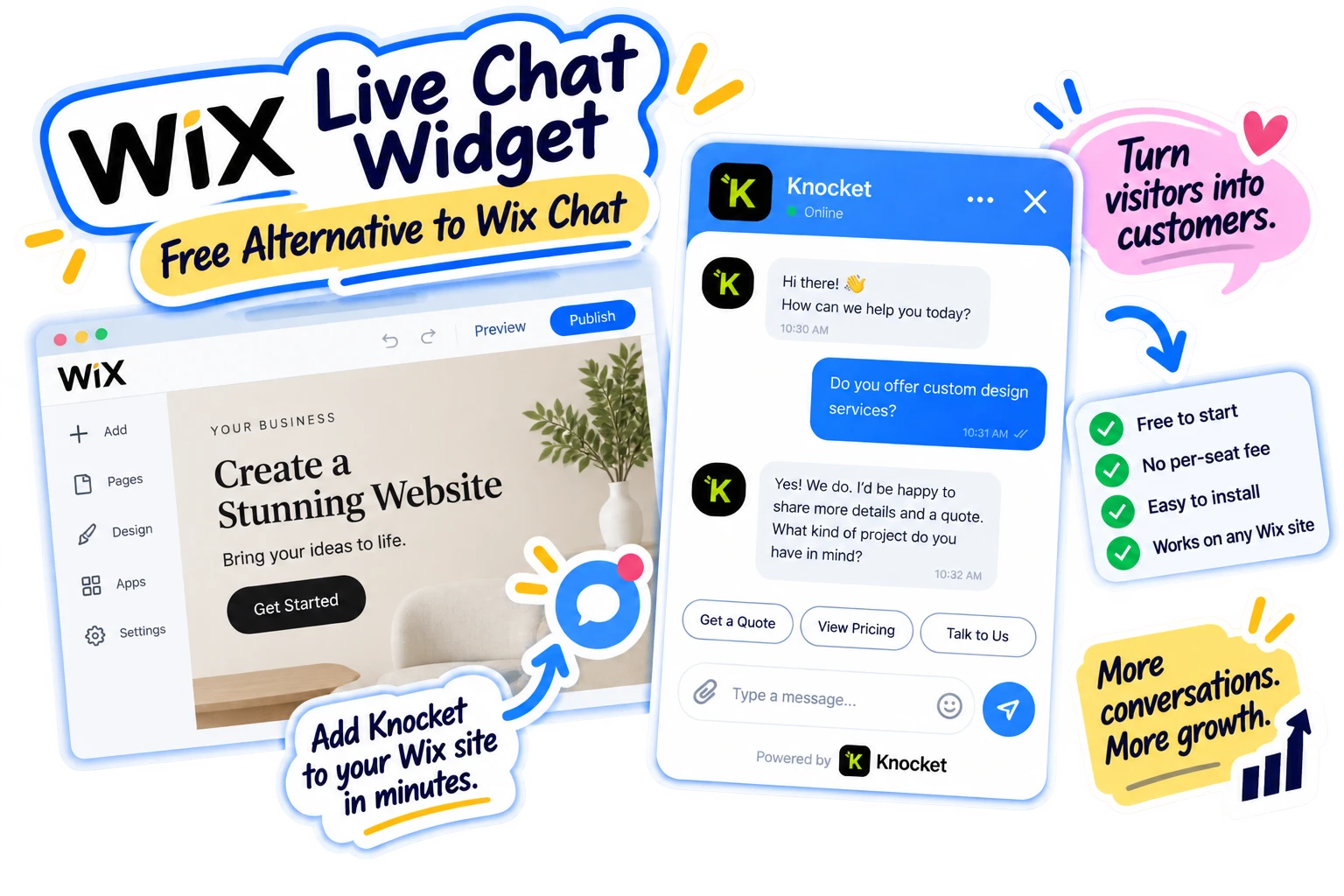 Knocket live chat widget on a Wix site