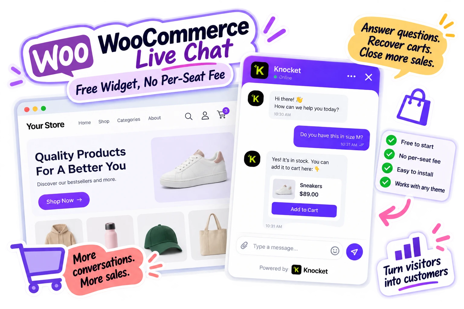Widget de chat en direct Knocket dans une boutique WooCommerce