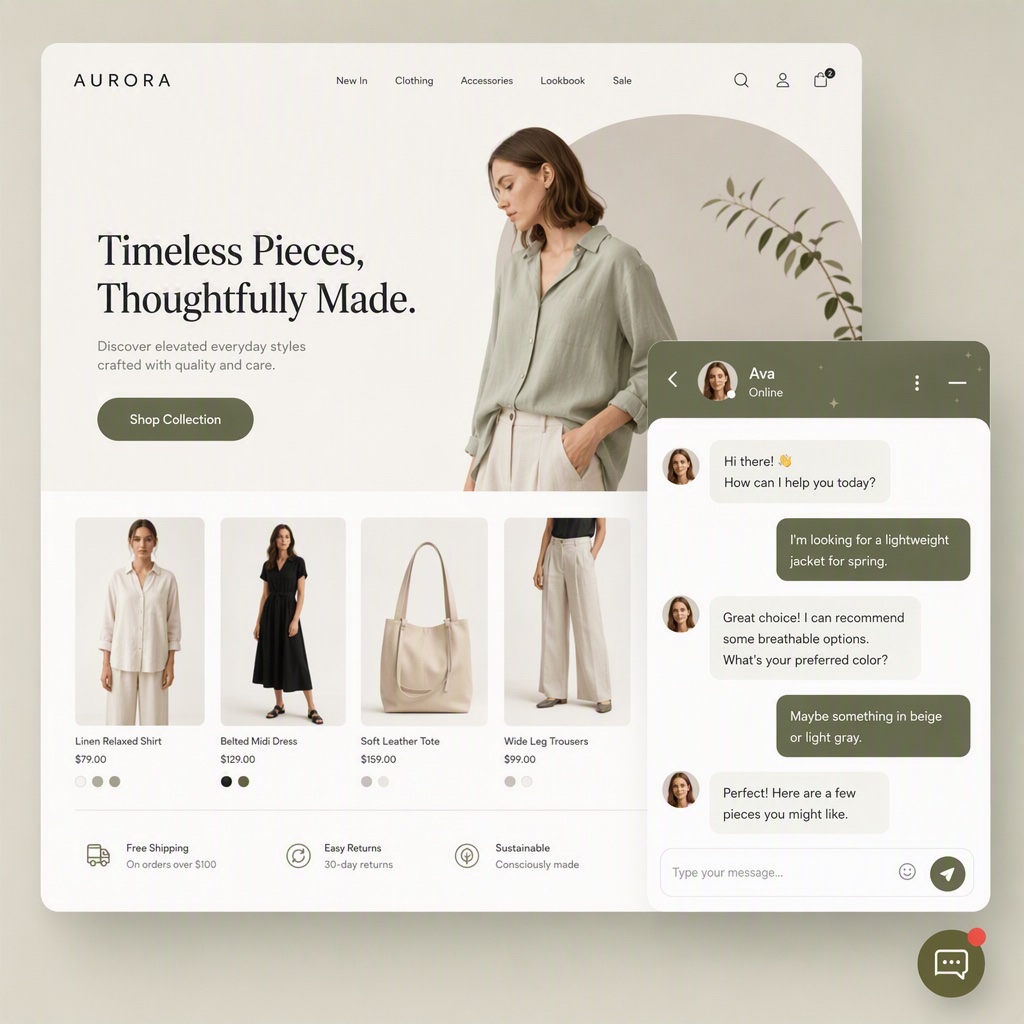 Live chat widget on a fashion store