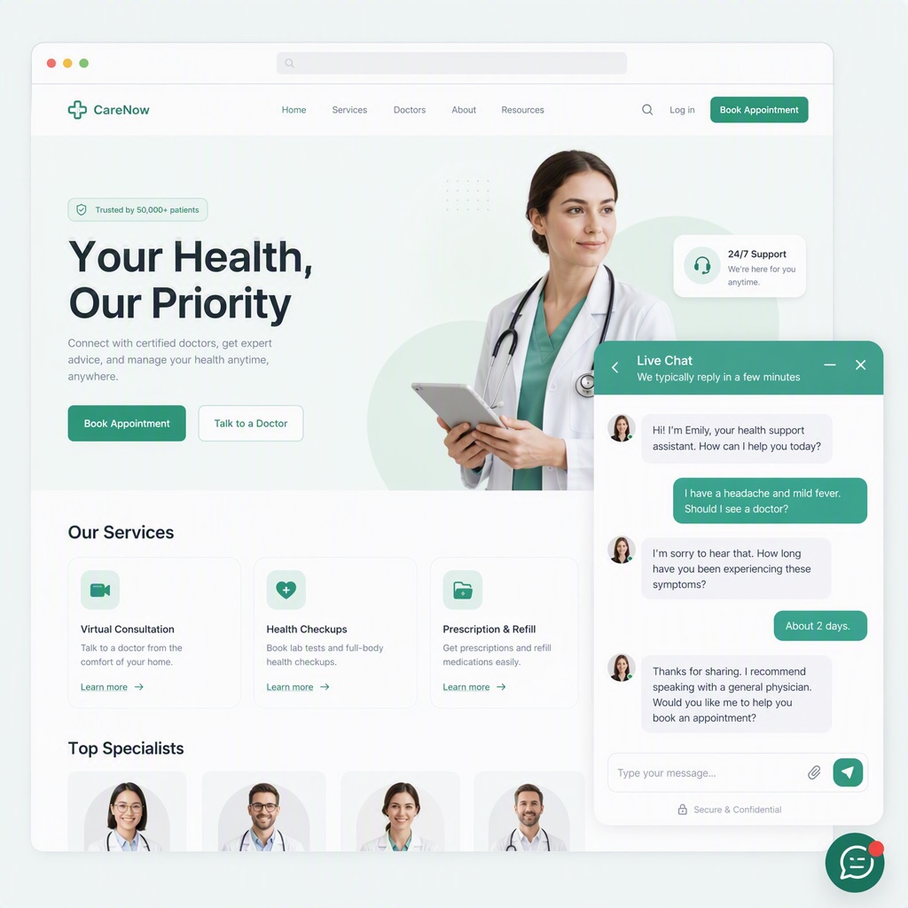 Live chat widget on a healthcare website