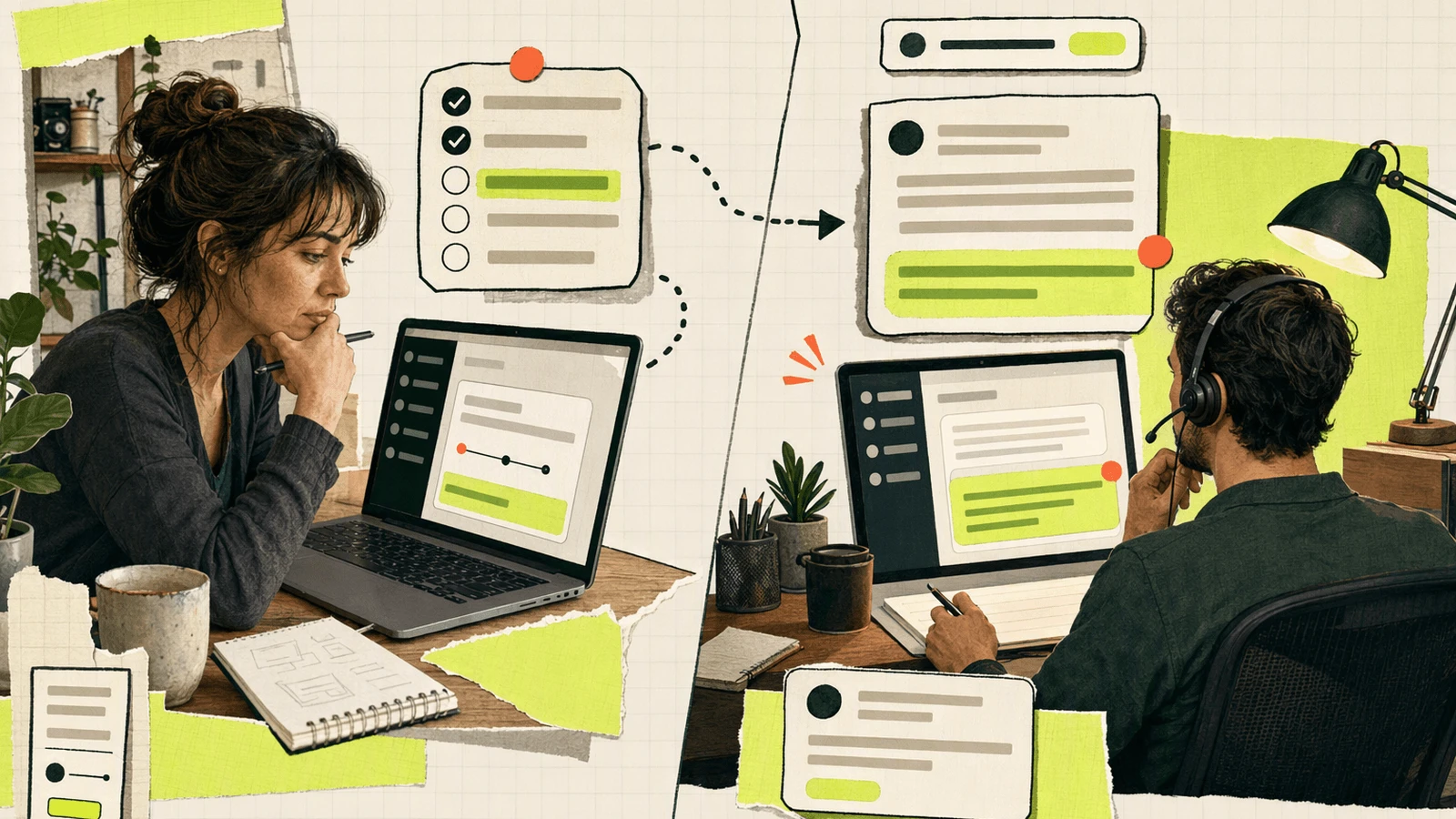SaaS support operator helping a trial user who is stuck during setup, showing how real-time chat removes friction before conversion.